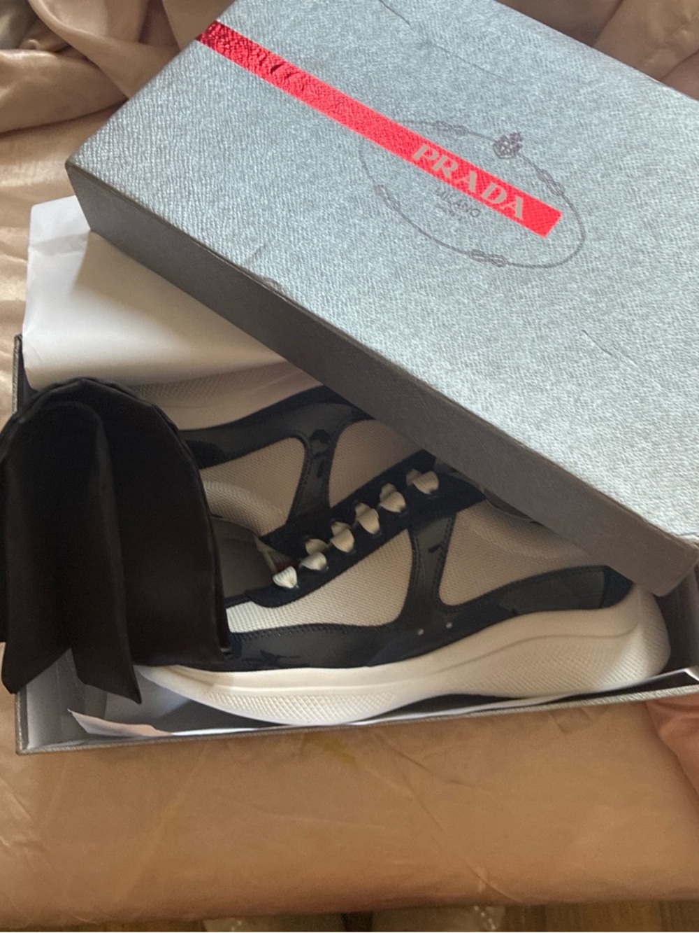 Prada navy blue & White Mesh Runner Sneakers